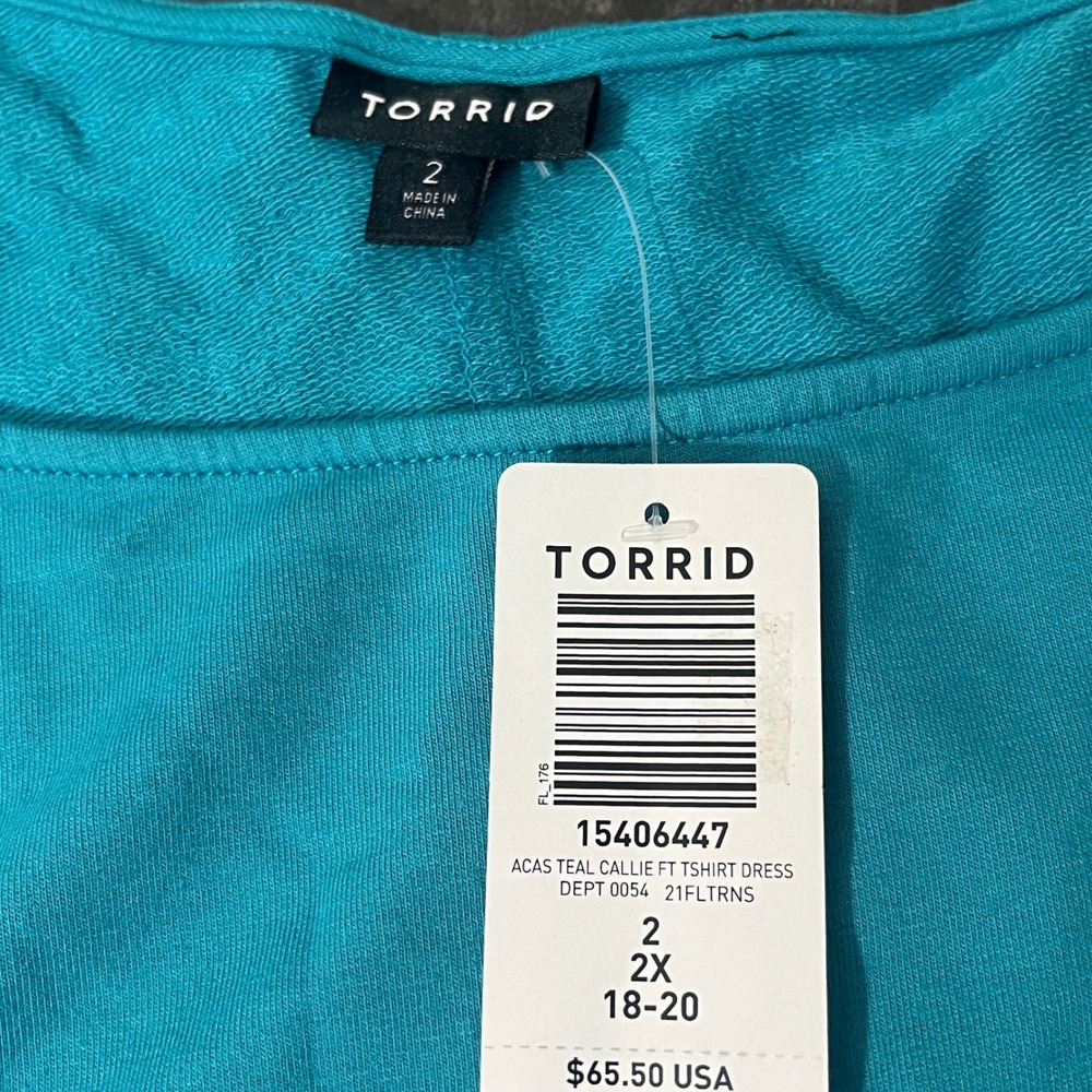 Torrid Callie Tshirt Dress Plus Size 2X Off Shoulder Teal NWT Short Sleeve Belt - Picture 3 of 7